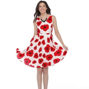 Ricki's Red and White Poppy Midi Dress, Size 10